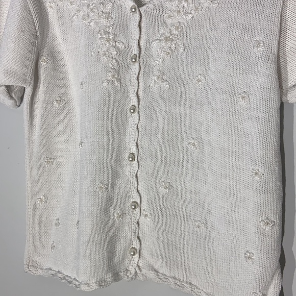 Vintage Floral Embroidered Pearl Button Grandma Knit Shirt Sweater - Picture 4 of 12